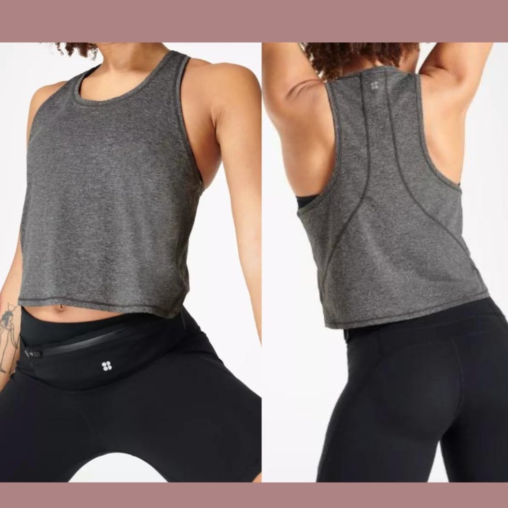 NWT Sweaty Betty [ Large ] Energise Workout Crop Tank‎ in Grey/Black
